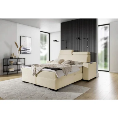 Fun Möbel Boxspringbett NESTOR in Beige, Liegefläche 120x200 cm – mit Bettkasten, Taschenfederkern